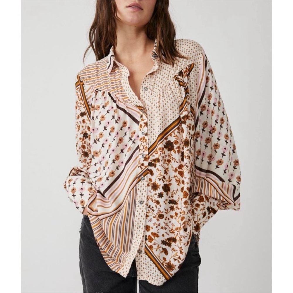 NWT free people hazel button down in tea combo size xs